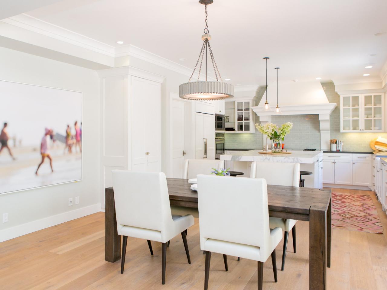 White Transitional Dining Room Kitchen